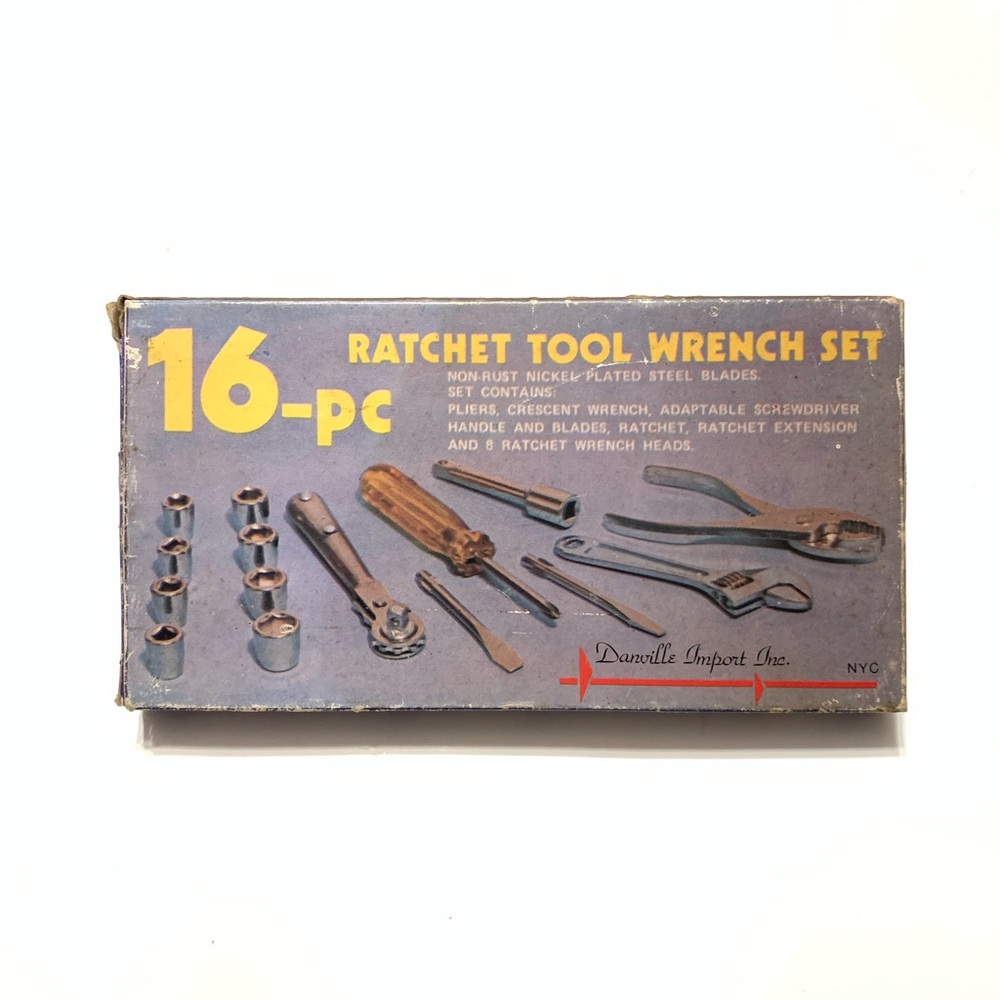 Vintage 16pc Ratchet Tool Wrench Set (Mini Tools) Made In Hong Kong